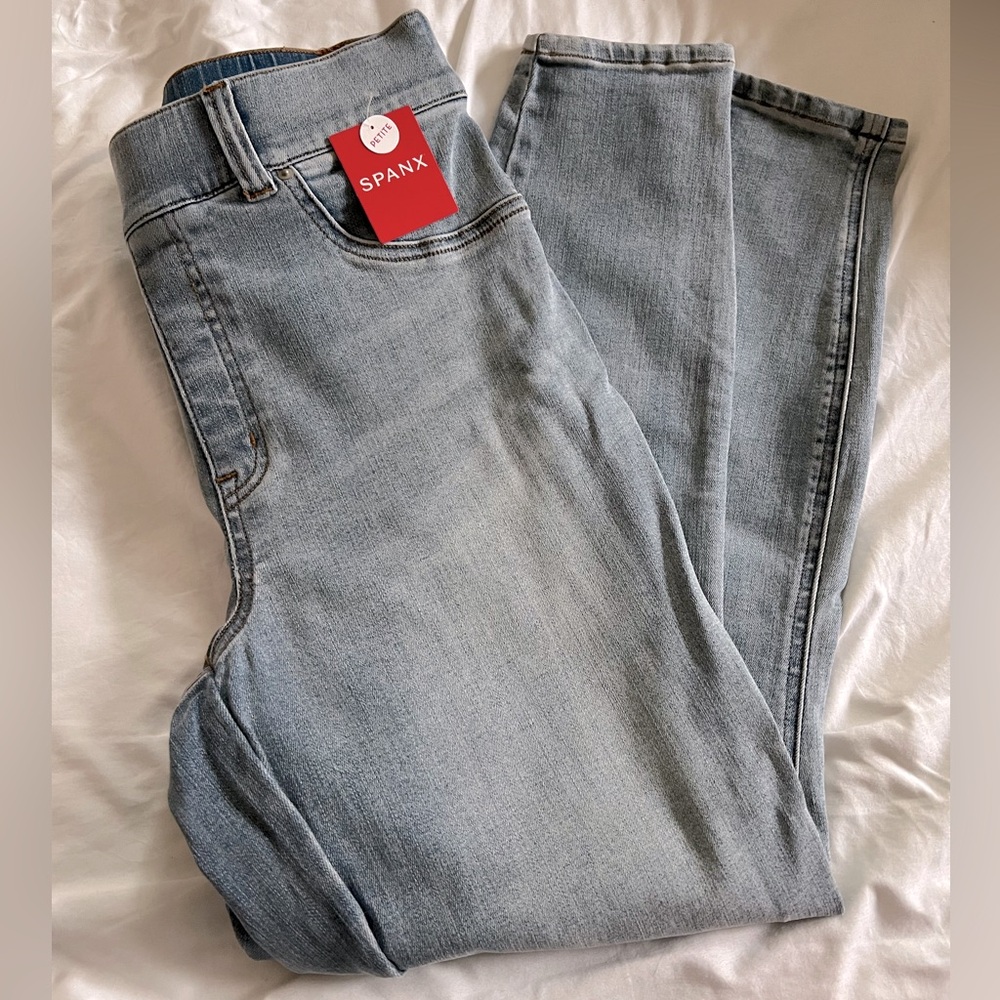 Spanx light wash skinny jeans
